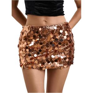 image:imageMakeMeChic Womens Sparkly Sequin Mini Skirt Y2k Low Rise Glitter Rave Micro Skirt with Shorts UnderneathGold