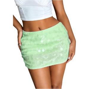 image:imageMakeMeChic Womens Sparkly Sequin Mini Skirt Y2k Low Rise Glitter Rave Micro Skirt with Shorts UnderneathGreen