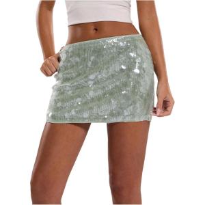 image:imageMakeMeChic Womens Sparkly Sequin Mini Skirt Y2k Low Rise Glitter Rave Micro Skirt with Shorts UnderneathGreen a