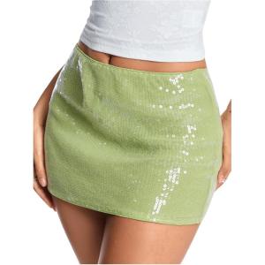 image:imageMakeMeChic Womens Sparkly Sequin Mini Skirt Y2k Low Rise Glitter Rave Micro Skirt with Shorts UnderneathLight Green