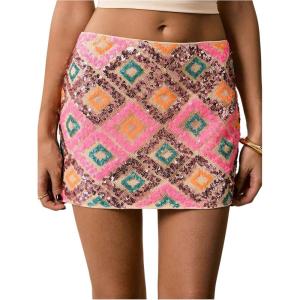 image:imageMakeMeChic Womens Sparkly Sequin Mini Skirt Y2k Low Rise Glitter Rave Micro Skirt with Shorts UnderneathPink Multicolor