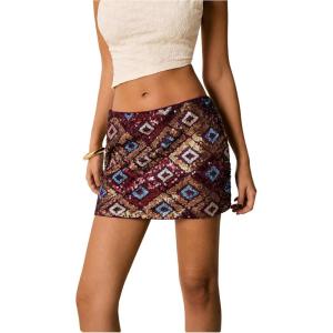 image:imageMakeMeChic Womens Sparkly Sequin Mini Skirt Y2k Low Rise Glitter Rave Micro Skirt with Shorts UnderneathPurple Multicolor