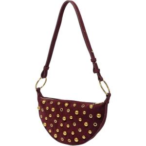 image:imageMakeMeChic Womens Studded Purse Suede Rivet Zipper Bag Punk Y2K Shoulder HandbagsBurgundy