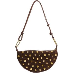 image:imageMakeMeChic Womens Studded Purse Suede Rivet Zipper Bag Punk Y2K Shoulder HandbagsCoffee Brown