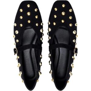 image:imageMakeMeChic Womens Summer Ballet Flats Brown Suede Loafers Bow Knot Buckle Closed Toe Leather ShoesBlack