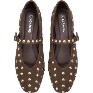 image:imageMakeMeChic Womens Summer Ballet Flats Brown Suede Loafers Bow Knot Buckle Closed Toe Leather ShoesBrown and Gold