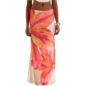 image:imageMakeMeChic Womens Summer Beach Maxi Skirt Y2k Floral Boho Flowy Long SkirtApricot