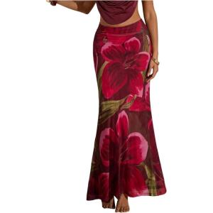 image:imageMakeMeChic Womens Summer Beach Maxi Skirt Y2k Floral Boho Flowy Long SkirtBurgundy