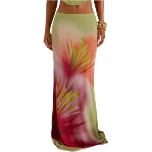 image:imageMakeMeChic Womens Summer Beach Maxi Skirt Y2k Floral Boho Flowy Long SkirtGreen