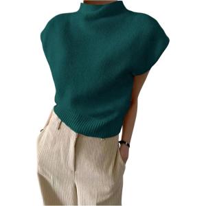 image:imageMakeMeChic Womens Turtleneck Sweater Vest Mock Neck Cap Sleeve Sleeveless Knit Tops Pullover SweatersGreen