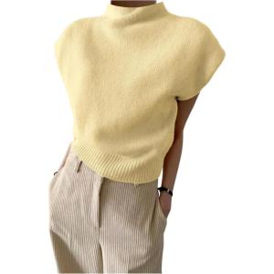 image:imageMakeMeChic Womens Turtleneck Sweater Vest Mock Neck Cap Sleeve Sleeveless Knit Tops Pullover SweatersYellow
