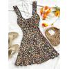 image:imageMakeMeChic Womens Ditsy Floral Print Shirred Tie Front Ruffle Sleeveless A Line Short Tank DressMulticolor
