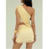 image:imageMakeMeChic Womens Mesh One Shoulder Dress Ruched Sleeveless Bodycon Party Short DressesApricot