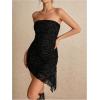 image:imageMakeMeChic Womens Summer Tube Top Mini Floral Lace Graduation Dresses Asymmetrical Bodycon Jacquard DressWhite