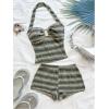 image:imageMAKEMECHIC Womens 2 Piece Summer Sets Beach Vacation Outfits Striped Halter Crop Tops Mini Shorts SetGreen