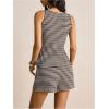 image:imageMAKEMECHIC Womens Two Piece Sets Striped Button Down Vest Tops Blazer and Shorts Business Caual OutfitBrown