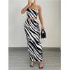 image:imageMakeMeChic Womens 2 Piece Cocktail Outfit Zebra Striped Tube Crop Tops and Bodycon Skirt SetBlack and White