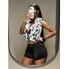 image:imageMakeMeChic Womens 2 Piece Fuzzy Cheetah Print Halter Crop Tops and Shorts Set Party OutfitBlack and White