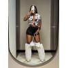 image:imageMakeMeChic Womens 2 Piece Fuzzy Cheetah Print Halter Crop Tops and Shorts Set Party OutfitBlack and White