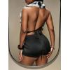image:imageMakeMeChic Womens 2 Piece Fuzzy Cheetah Print Halter Crop Tops and Shorts Set Party OutfitBlack and White