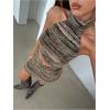 image:imageMakeMeChic Womens 2 Piece Fuzzy Fur Rave Sets Striped Halter Crop Tops and Bodycon Skirt Set Y2K OutfitMulticolor