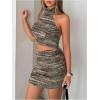 image:imageMakeMeChic Womens 2 Piece Fuzzy Fur Rave Sets Striped Halter Crop Tops and Bodycon Skirt Set Y2K OutfitMulticolor