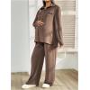 image:imageMakeMeChic Womens 2 Piece Maternity Outfits Long Sleeve Button Down Collared Shirt and Pants Pregnancy SetsBrown