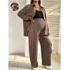 image:imageMakeMeChic Womens 2 Piece Maternity Outfits Long Sleeve Button Down Collared Shirt and Pants Pregnancy SetsBrown