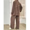 image:imageMakeMeChic Womens 2 Piece Maternity Outfits Long Sleeve Button Down Collared Shirt and Pants Pregnancy SetsBrown
