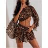 image:imageMakeMeChic Womens 2 Piece Outfit Ponchos Crop Tops and Shorts Beach Vacation Summer SetsBrown
