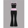 image:imageMakeMeChic Womens 2 Piece Outfit Sleeveless Cami Crop Tops and Bell Bottom Pants Workout SetBlack