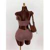 image:imageMakeMeChic Womens 2 Piece Outfits Cheetah Print Faux Fur Crop Top and Micro Mini Shorts SetBrown