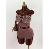 image:imageMakeMeChic Womens 2 Piece Outfits Cheetah Print Faux Fur Crop Top and Micro Mini Shorts SetBrown
