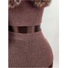 image:imageMakeMeChic Womens 2 Piece Outfits Cheetah Print Faux Fur Crop Top and Micro Mini Shorts SetBrown