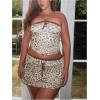 image:imageMakeMeChic Womens 2 Piece Outfits Cheetah Print Tube Top and Ruffle Tiered Mini Skirt Matching SetsKhaki