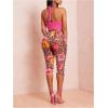 image:imageMakeMeChic Womens 2 Piece Outfits Draped Crop Halter Top and Cheetah Floral Print Capri Pants Summer SetsPink