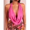 image:imageMakeMeChic Womens 2 Piece Outfits Draped Crop Halter Top and Cheetah Floral Print Capri Pants Summer SetsPink