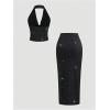 image:imageMakeMeChic Womens 2 Piece Outfits Glitter Draped Halter Top and Split Thigh Long Skirt Rave OutfitBlack