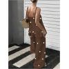 image:imageMakeMeChic Womens 2 Piece Outfits Polka Dots Spaghetti Strap Cami Top and Pants Summer Matching SetCoffee Brown
