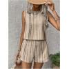 image:imageMakeMeChic Womens 2 Piece Outfits Striped Crew Neck Tank Top and Wide Leg Shorts SetApricot