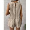 image:imageMakeMeChic Womens 2 Piece Outfits Striped Crew Neck Tank Top and Wide Leg Shorts SetApricot