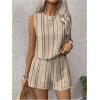 image:imageMakeMeChic Womens 2 Piece Outfits Striped Crew Neck Tank Top and Wide Leg Shorts SetApricot