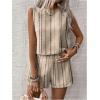 image:imageMakeMeChic Womens 2 Piece Outfits Striped Crew Neck Tank Top and Wide Leg Shorts SetApricot