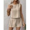 image:imageMakeMeChic Womens 2 Piece Outfits Striped Crew Neck Tank Top and Wide Leg Shorts SetApricot