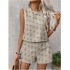 image:imageMakeMeChic Womens 2 Piece Outfits Striped Crew Neck Tank Top and Wide Leg Shorts SetApricot B