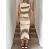 image:imageMakeMeChic Womens 2 Piece Outfits Striped V Neck Button Down Vest Top and Bodycon Midi Skirt Matching SetsMulticolor