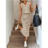 image:imageMakeMeChic Womens 2 Piece Outfits Striped V Neck Button Down Vest Top and Bodycon Midi Skirt Matching SetsMulticolor