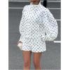 image:imageMakeMeChic Womens 2 Piece Set Polka Dots Zip Up Long Sleeve Jacket and Shorts SetsMulticolor