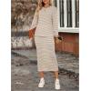 image:imageMakeMeChic Womens 2 Piece Set Striped Sweatshirt Crew Neck Tops and Midi Skirt Matching SetsKhaki
