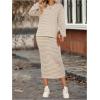 image:imageMakeMeChic Womens 2 Piece Set Striped Sweatshirt Crew Neck Tops and Midi Skirt Matching SetsKhaki